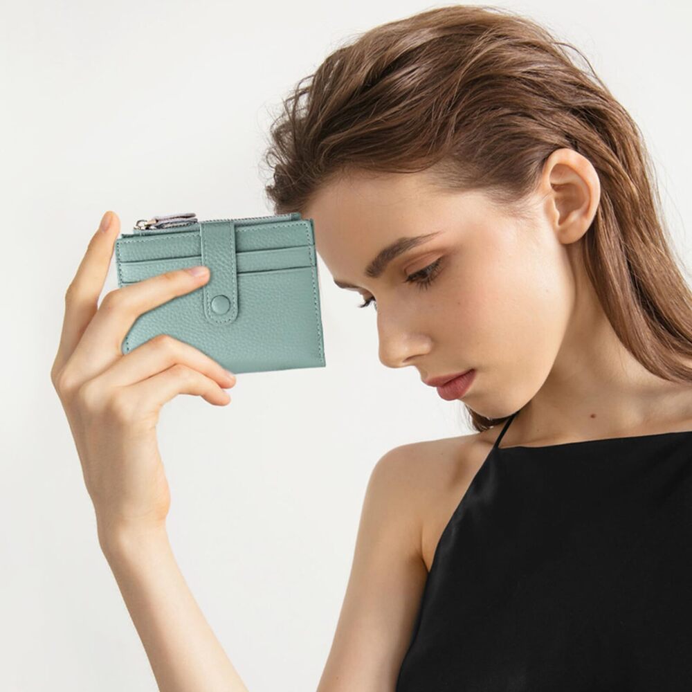 7736 Small Wallets RFID Blocking Slim Bifold Leather Wallet with Zipper - Picture 6 of 7